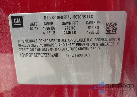 2012 Chevrolet Cruze 2Lt from USA, damaged, VIN 1G1PG5SC5C7338240